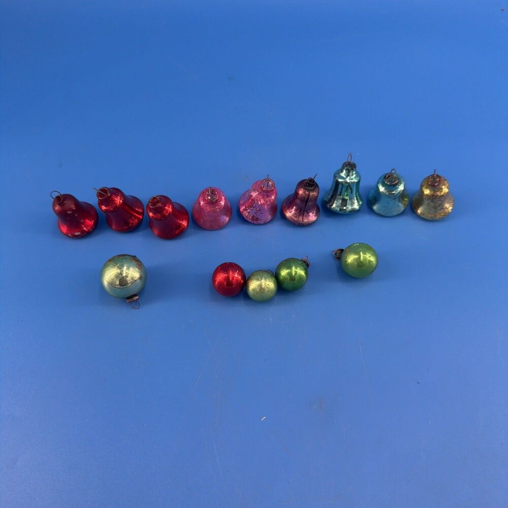 Vintage 14 Shiny Brite Mini Ornaments Small Glass Bells Balls
